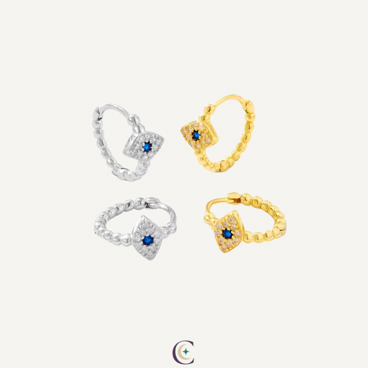 Evia Beaded Evil Eye Hoops